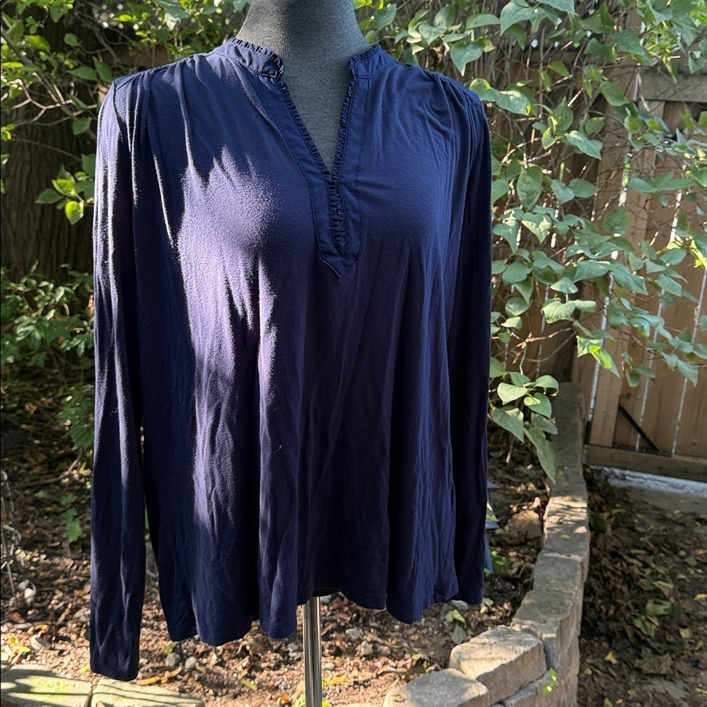 Banana Republic Midnight Blue Ruffle Blouse. Size Med